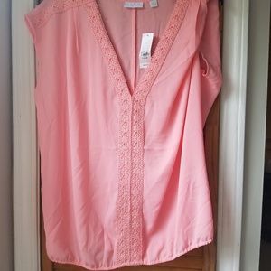 NY&Company Pink Business Casual Cap Sleeve Blouse